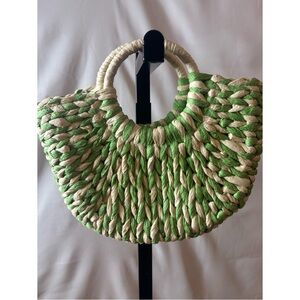 Green and Cream Woven Handbag